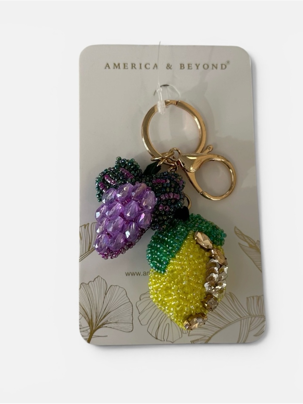 America & Beyond Beaded Keychain Bag Charm Lemon Grape Tassel New